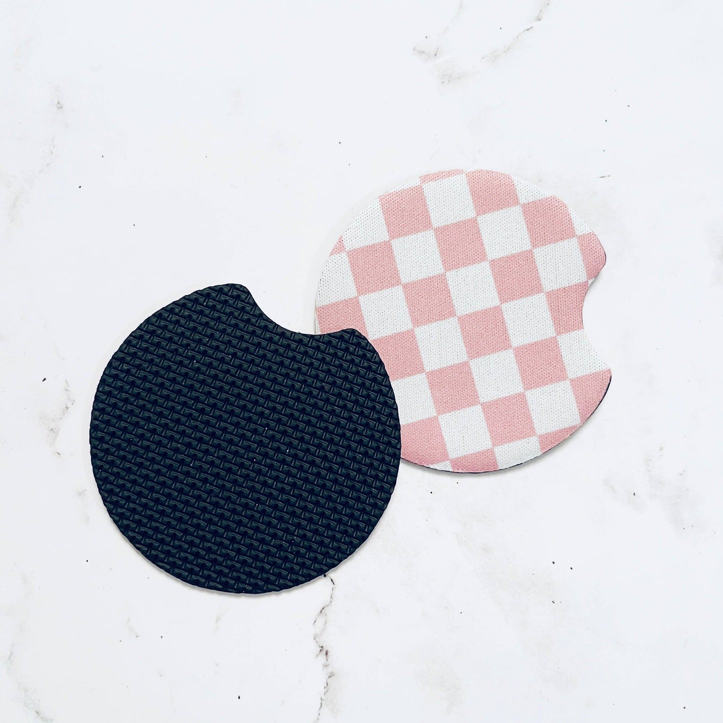 Car Coasters, Retro Floral and Pink Check