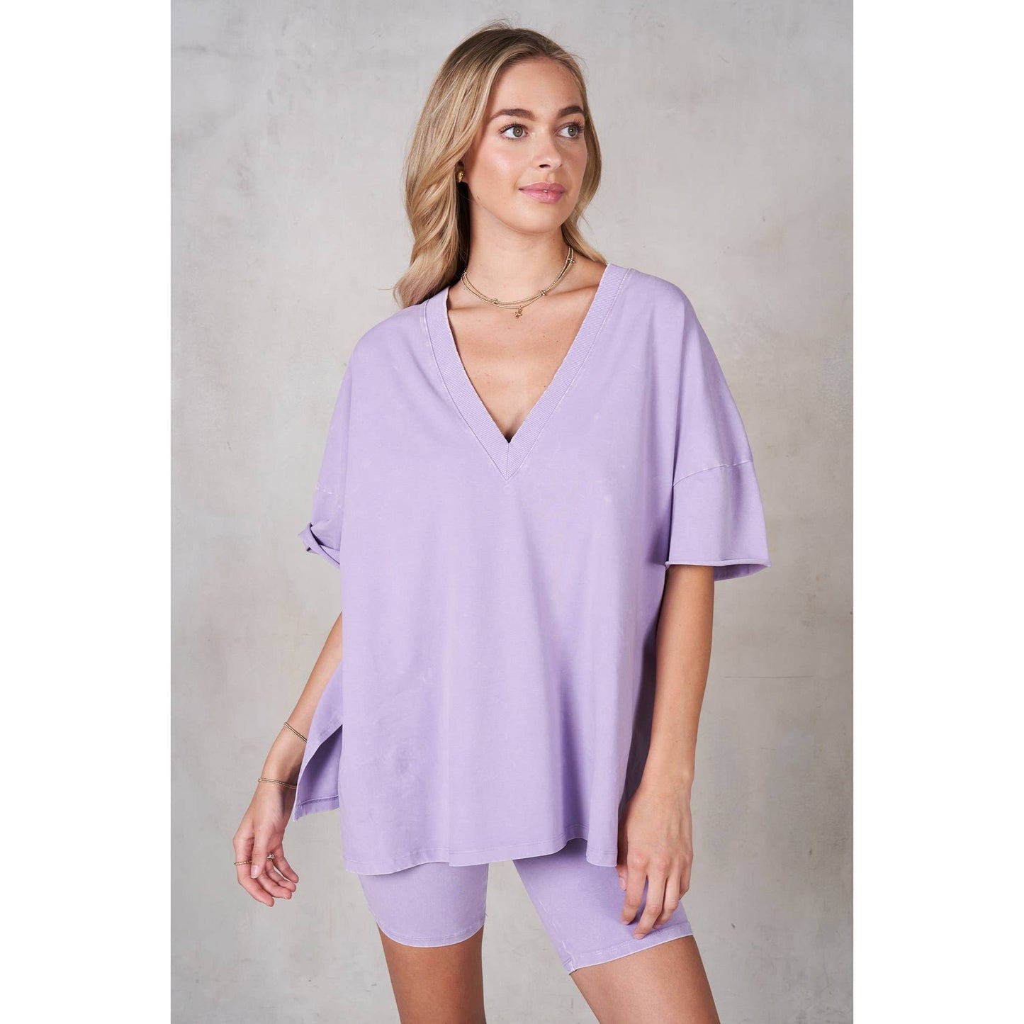 Mineral Washed V-Neck Drop Shoulder Boxy T-Shirt