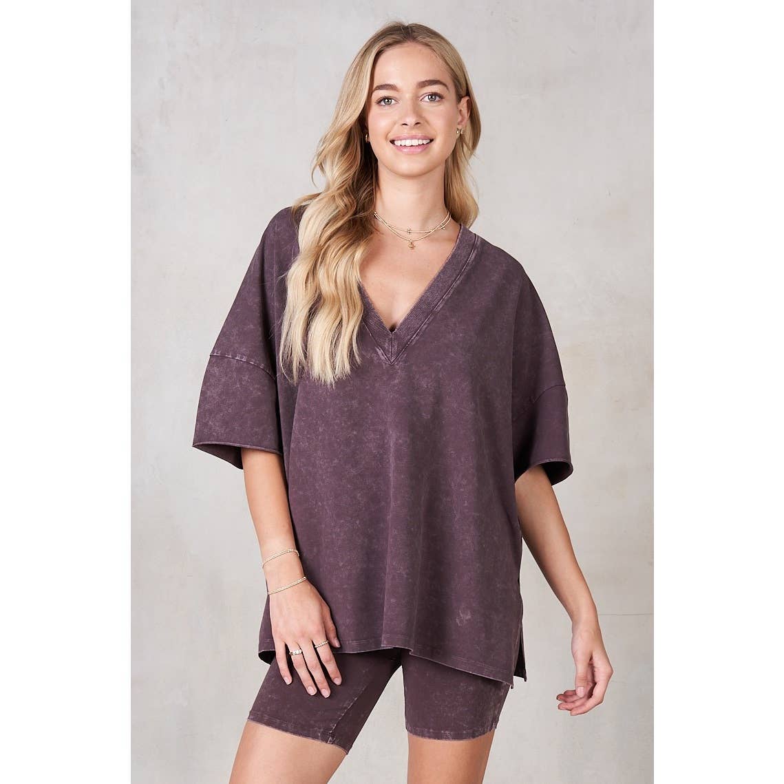 Mineral Washed V-Neck Drop Shoulder Boxy T-Shirt