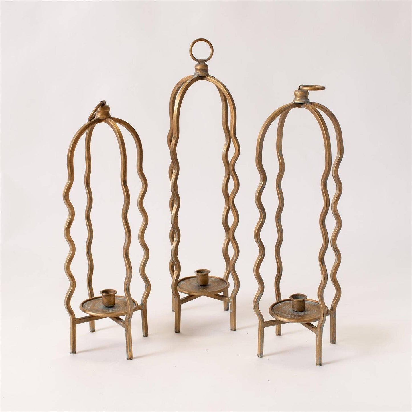 Candle Holder - Wavy Cage, Gold Finish