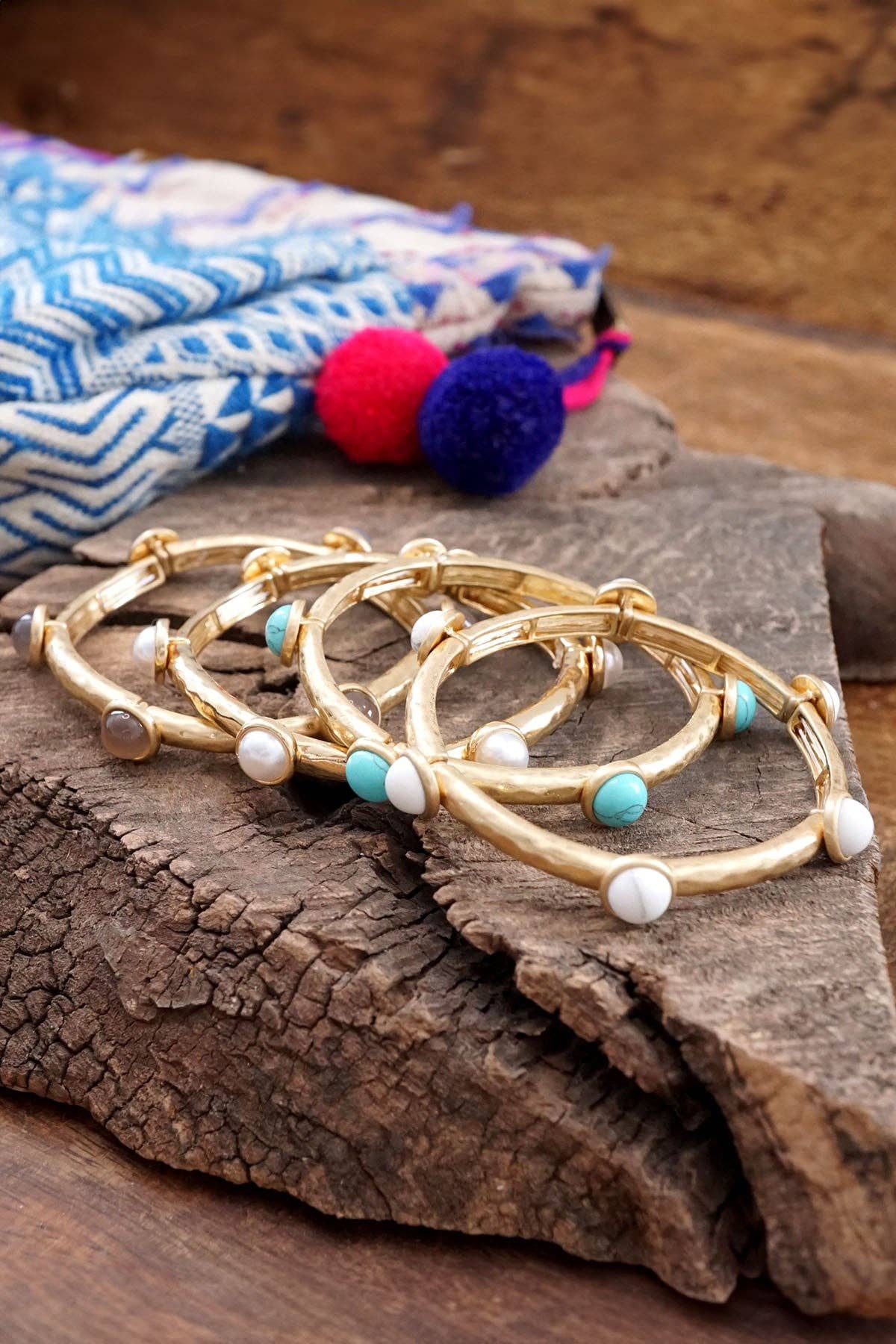 Jeweled Golden Bangle with semi precious stone dots: Pearl