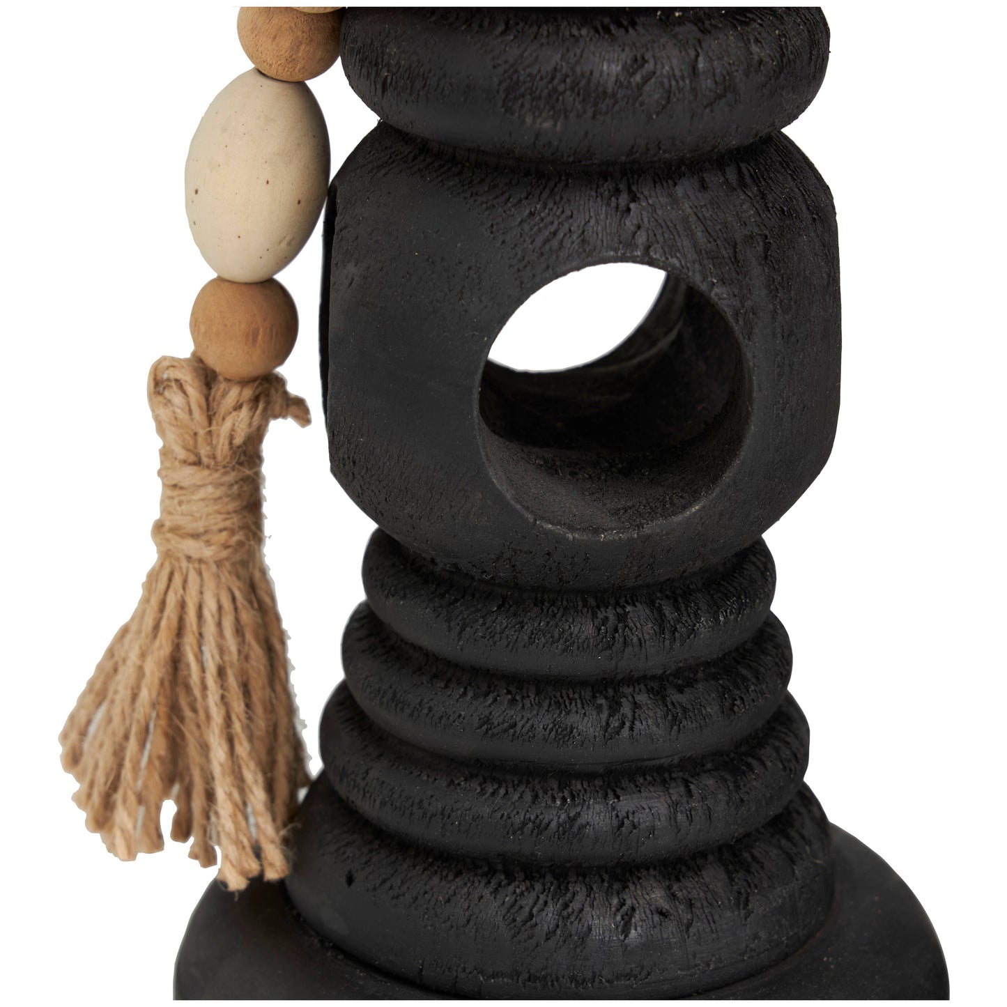 Black Wood Textured Candle Holders with Beads