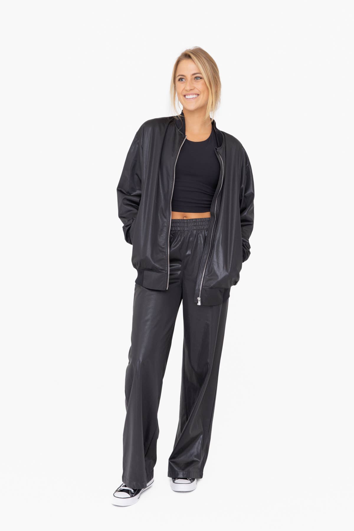 Glossy Leather Look Wide Leg Flare Pants