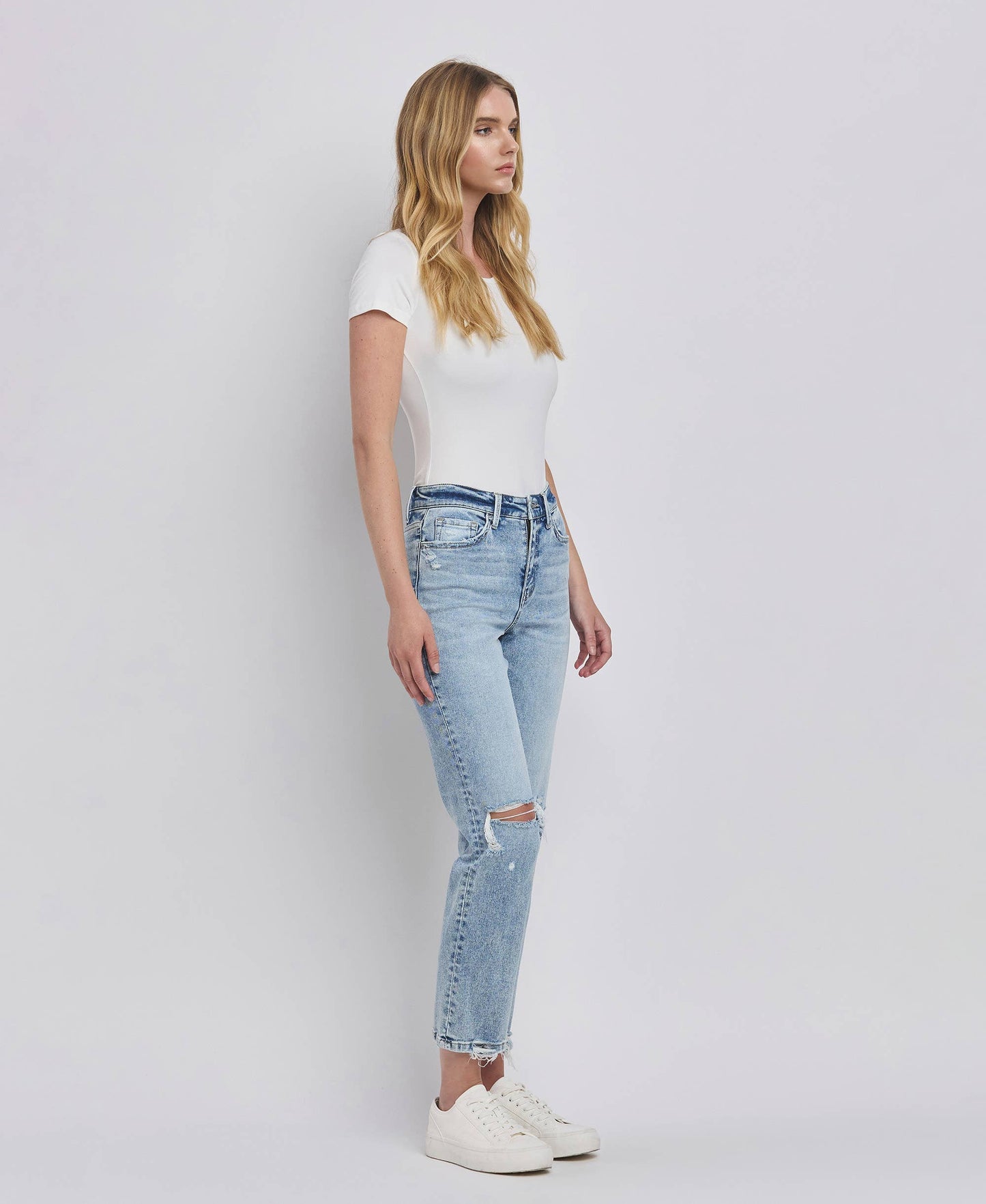 High Rise Distressed Straight Jeans