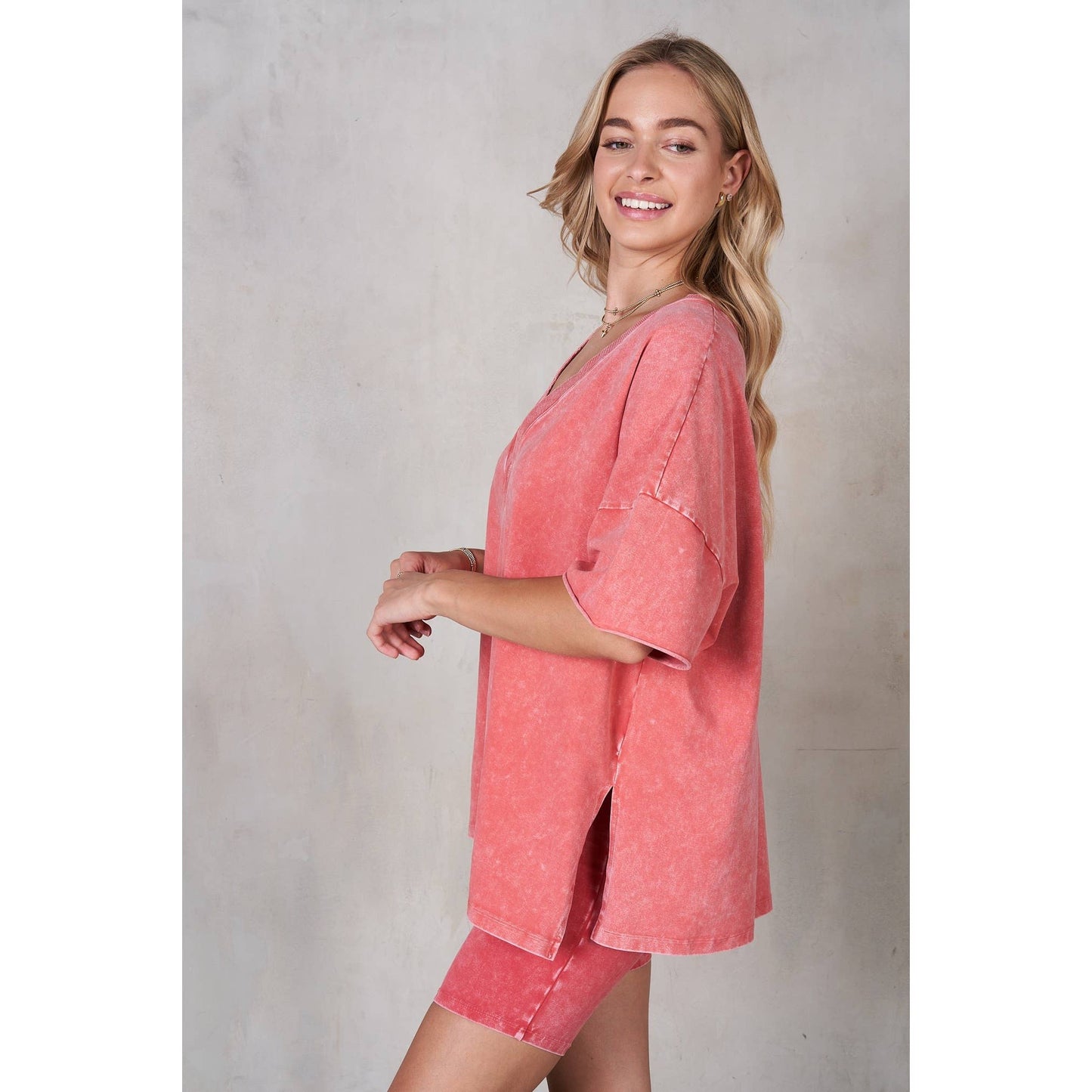 Mineral Washed V-Neck Drop Shoulder Boxy T-Shirt