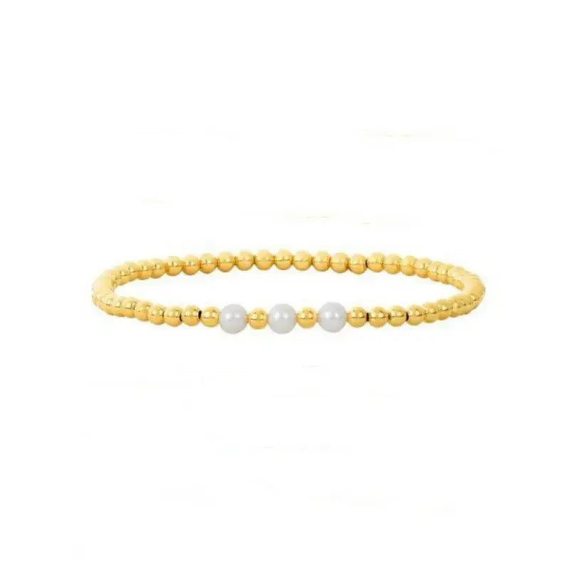 18K Gold Plated Copper Pearl and Gold Beaded Ball Bracelet