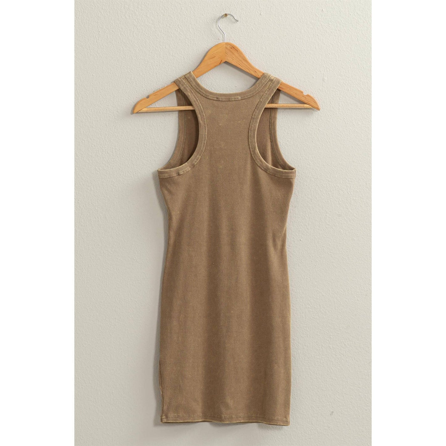 ACID WASHED RIBBED MINI DRESS - Black