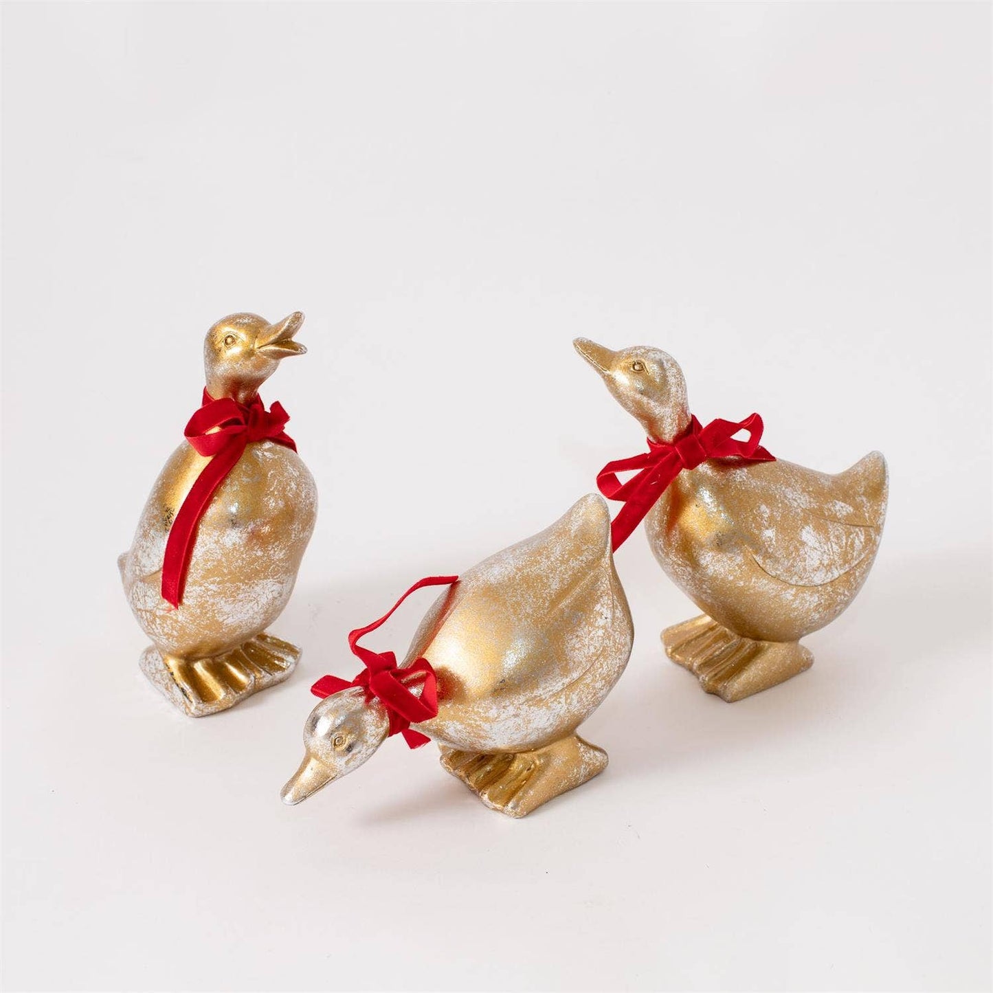 Gold Christmas Ducks With Red Bows