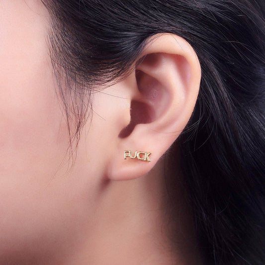 Dainty 16K Gold Filled "FUCK" Script Stud Earrings