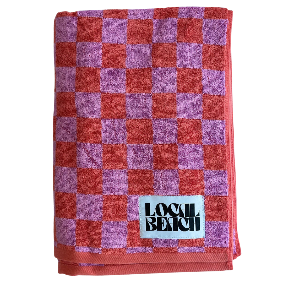 Checker Beach Towel: Cream/White