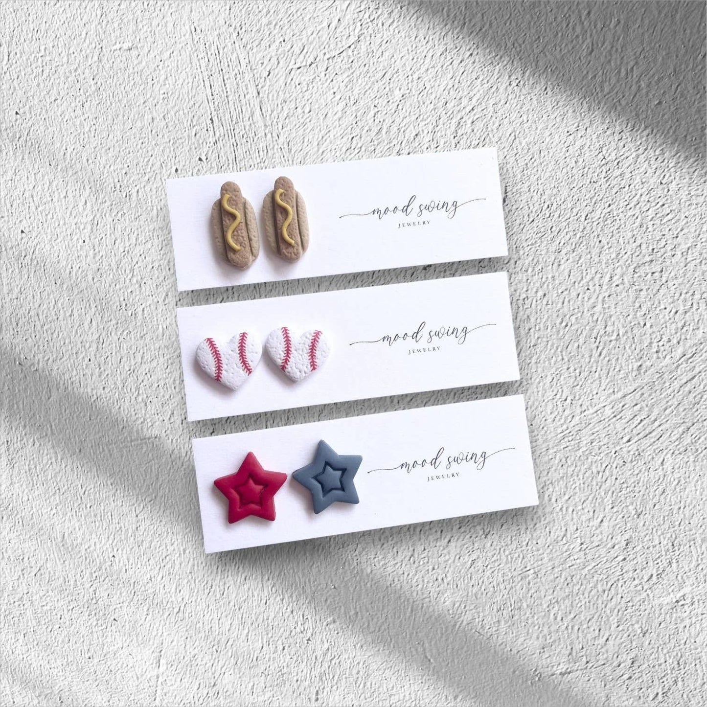 Americana Collection | Polymer Clay Studs : Baseball Hearts