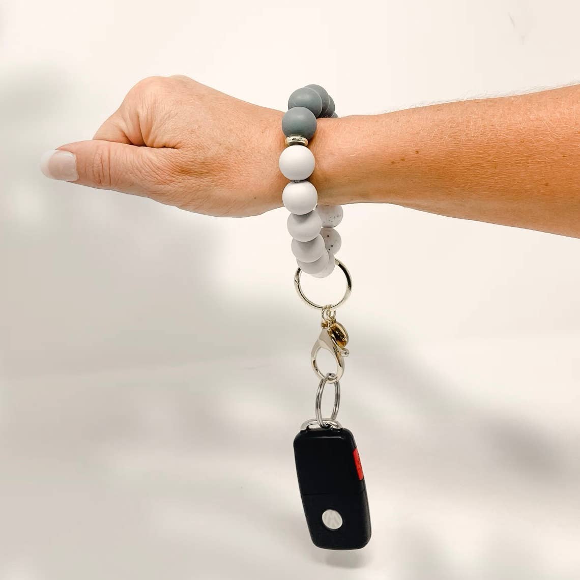 Silicone Beaded Keychain Wristlet - Simply Gray