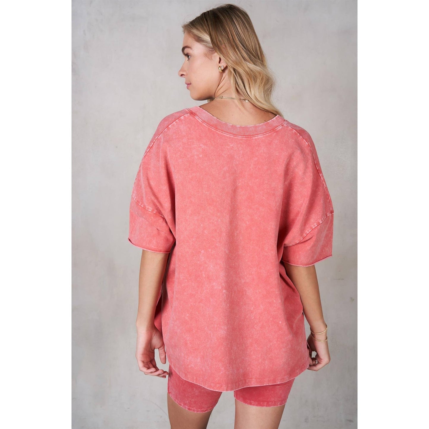 Mineral Washed V-Neck Drop Shoulder Boxy T-Shirt