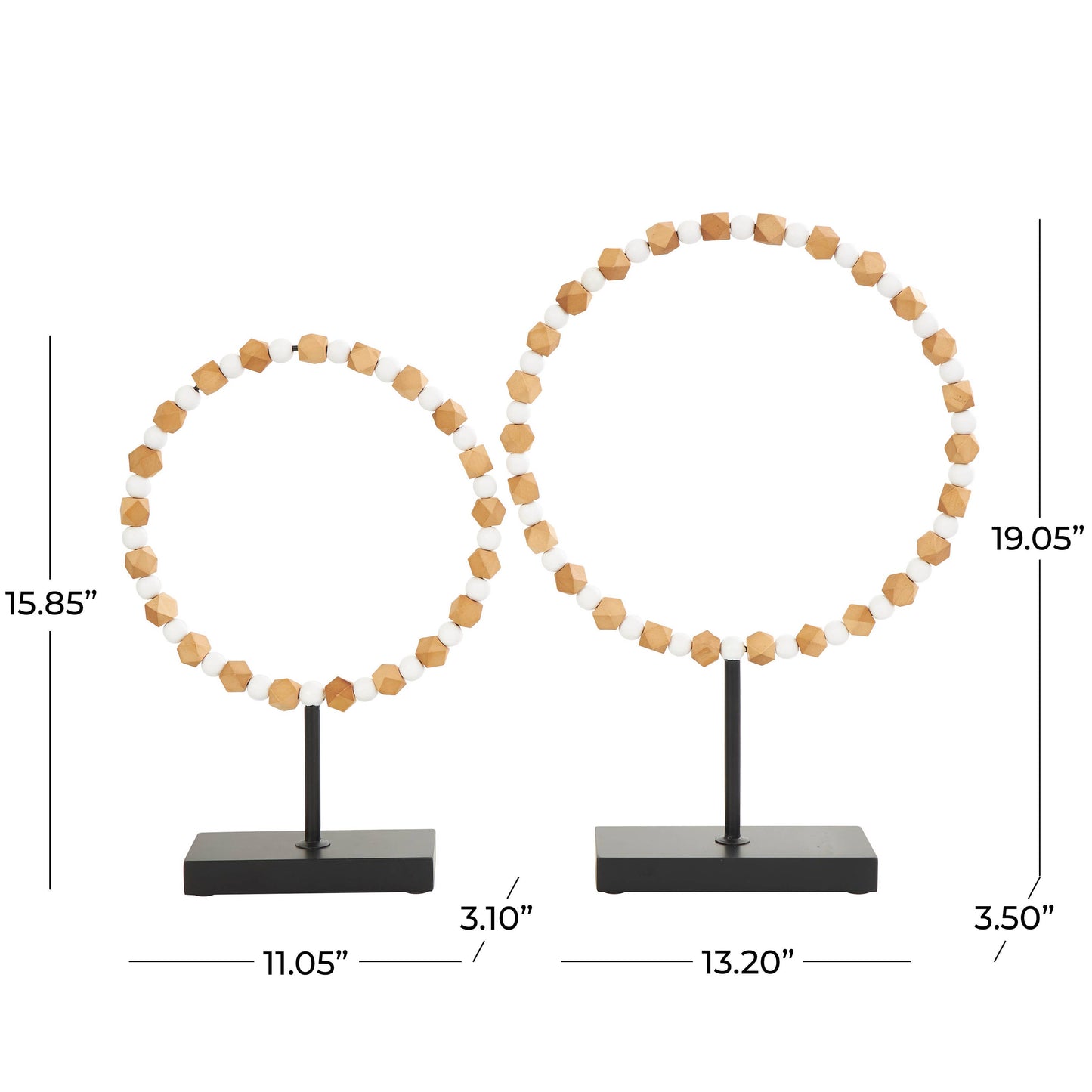 Wood Geometric Beaded Ring Sculpture with Metal Stand