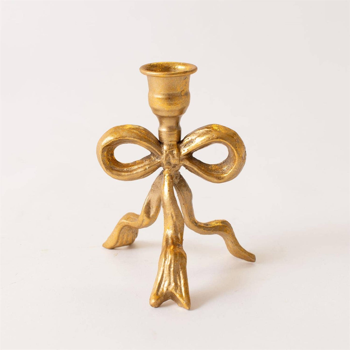Gold Metal Tied Bow Candle Holder