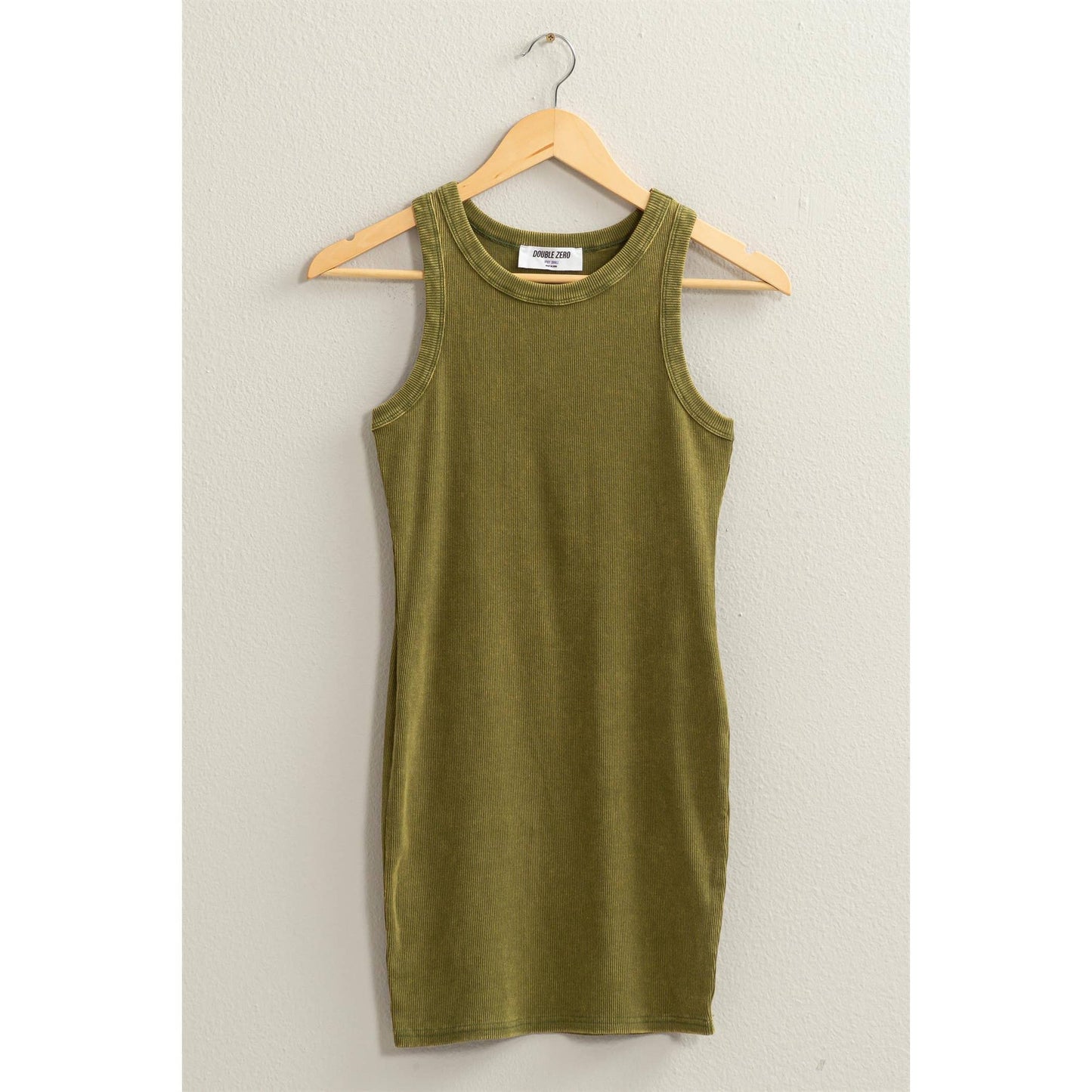 ACID WASHED RIBBED MINI DRESS - Black