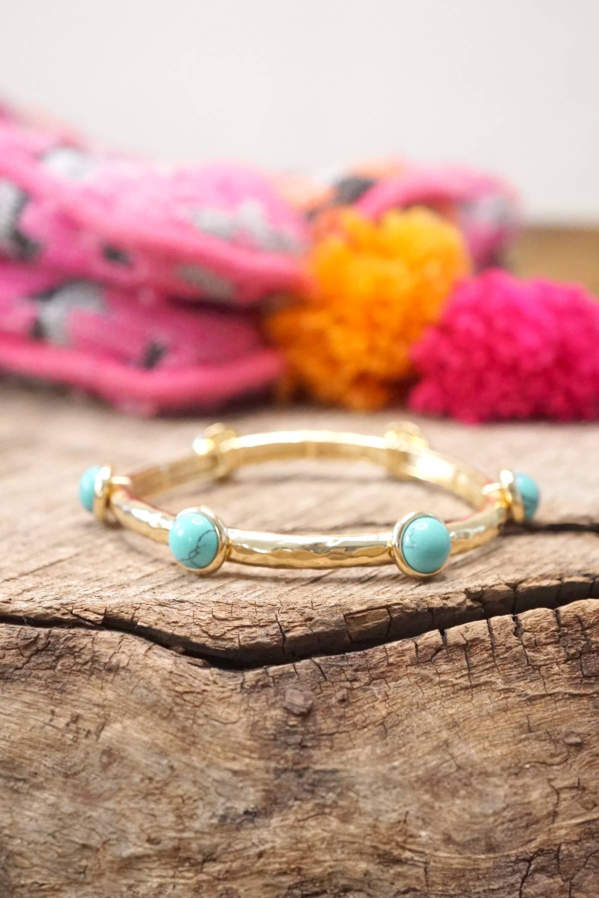 Jeweled Golden Bangle with semi precious stone dots: Pearl