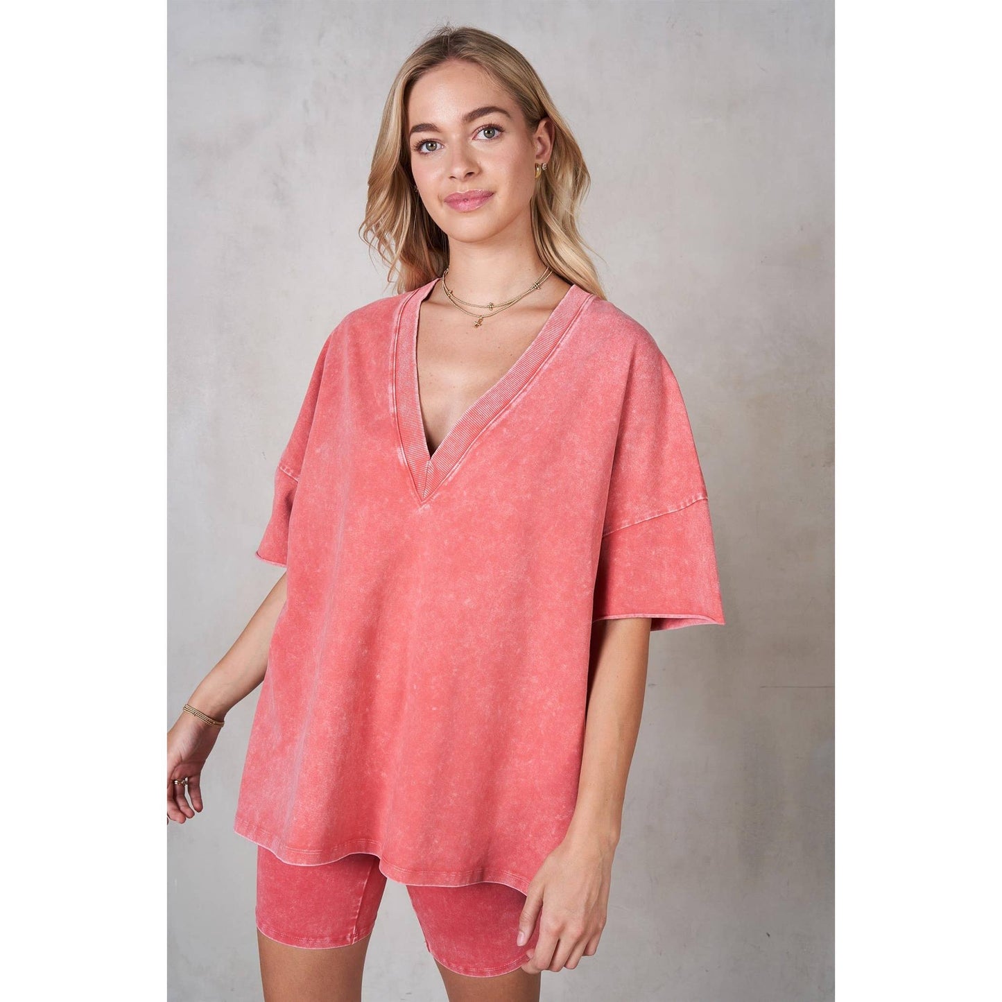 Mineral Washed V-Neck Drop Shoulder Boxy T-Shirt