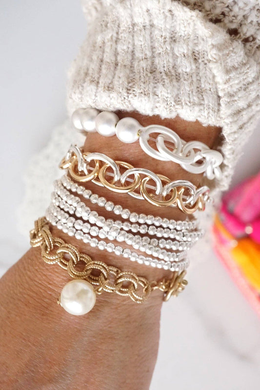 Small ball beads bracelet stack of 5 bracelets - Silver