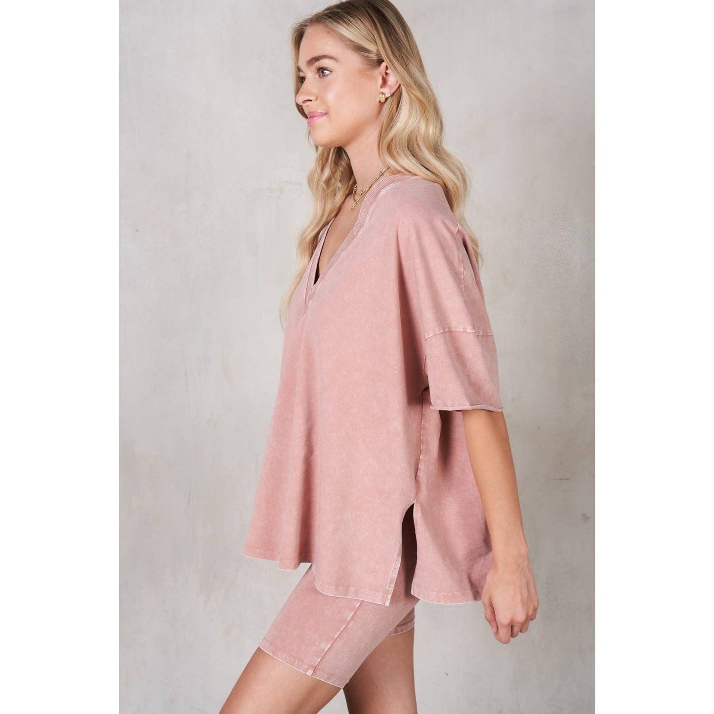 Mineral Washed V-Neck Drop Shoulder Boxy T-Shirt