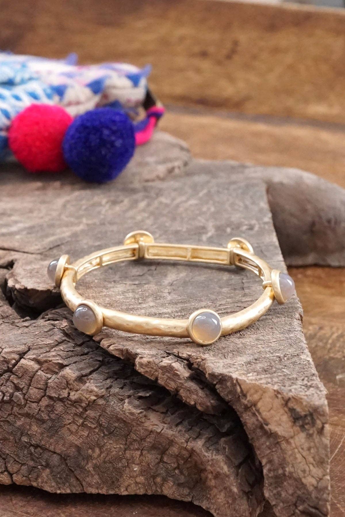 Jeweled Golden Bangle with semi precious stone dots: Pearl