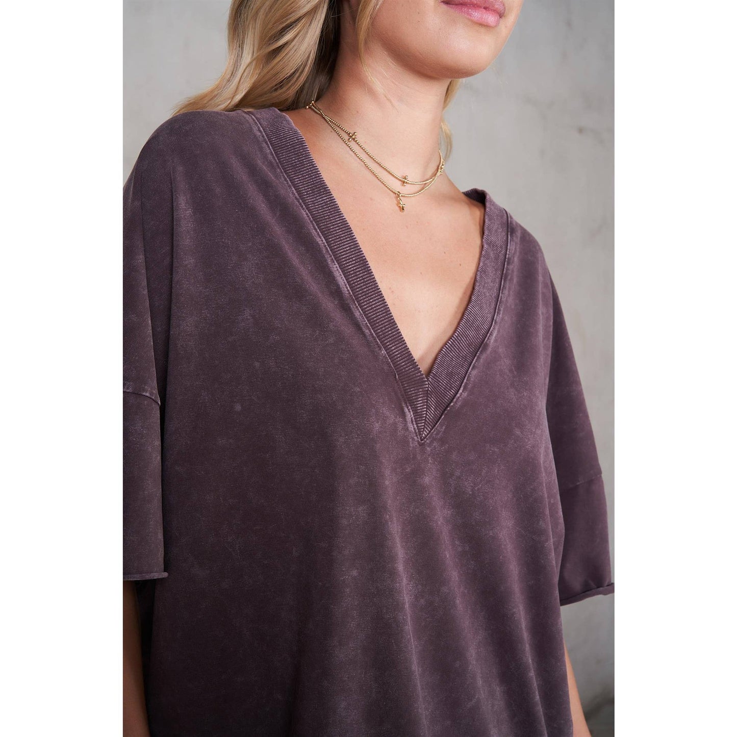 Mineral Washed V-Neck Drop Shoulder Boxy T-Shirt