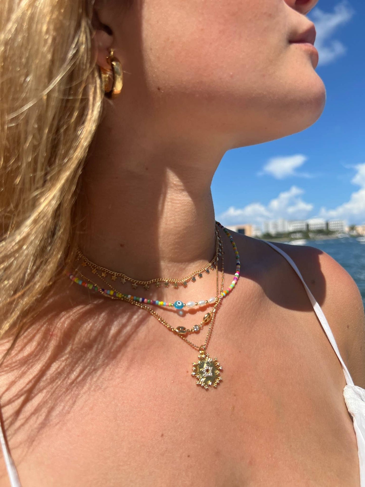 Dainty Gold Filled Multi Star Charm necklace