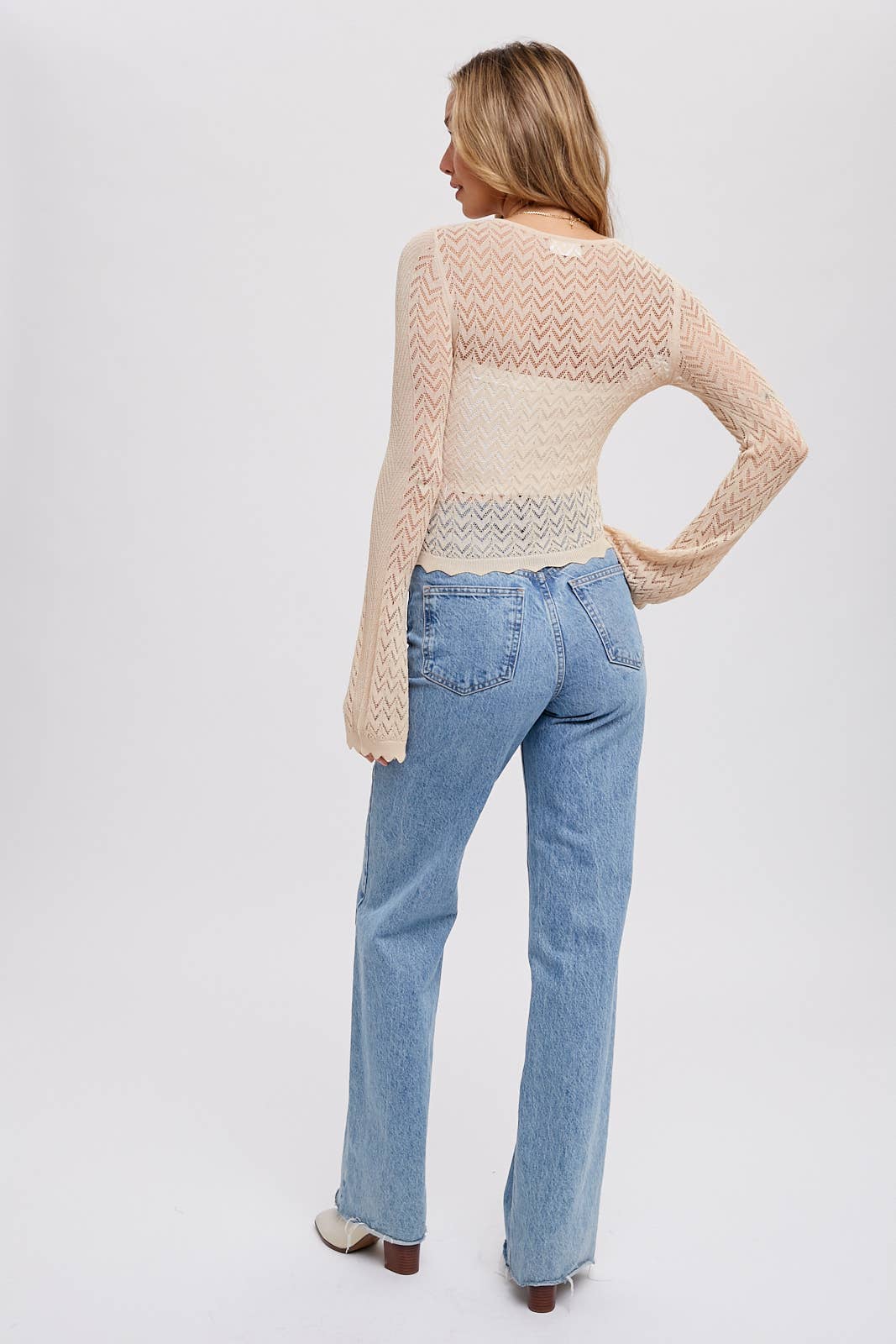 BELL SLEEVES POINTELLE PULLOVER