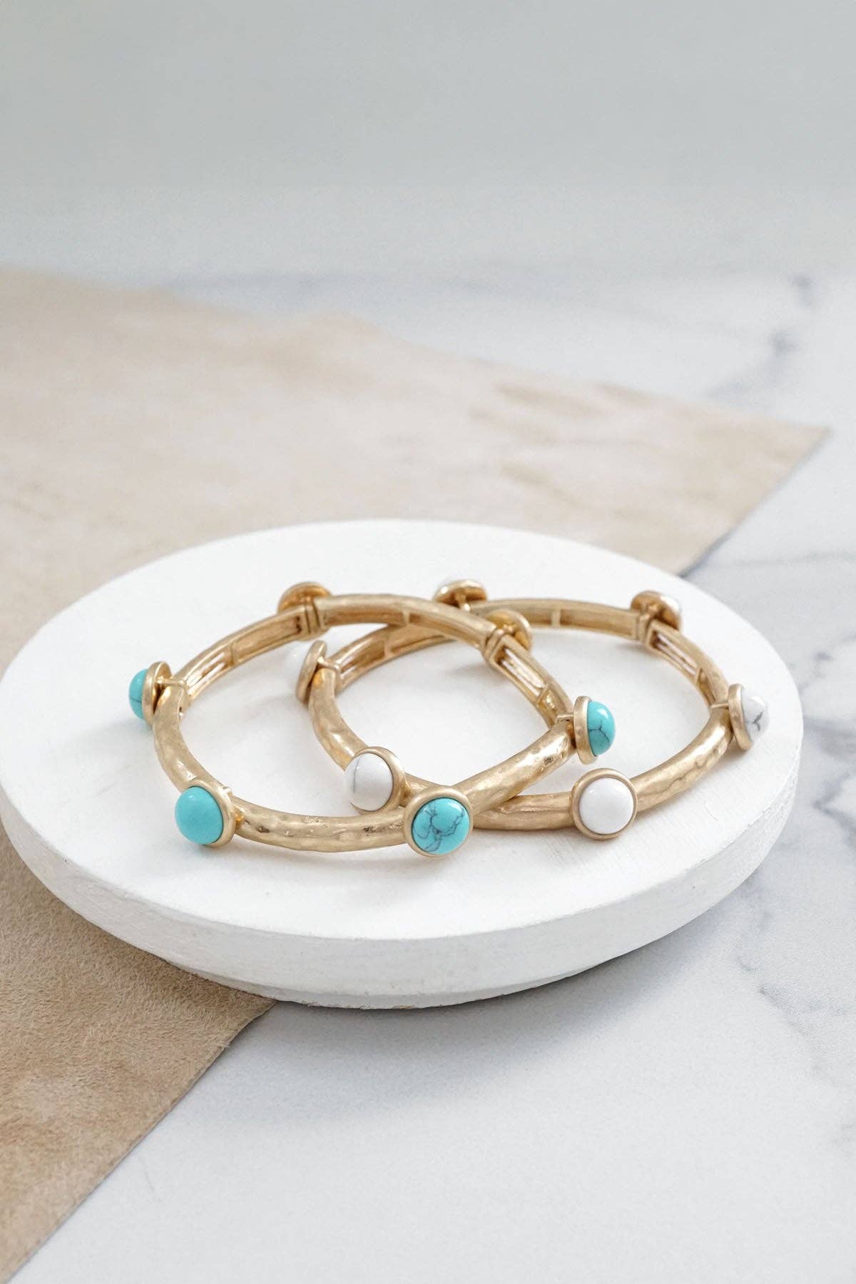 Jeweled Golden Bangle with semi precious stone dots: Pearl