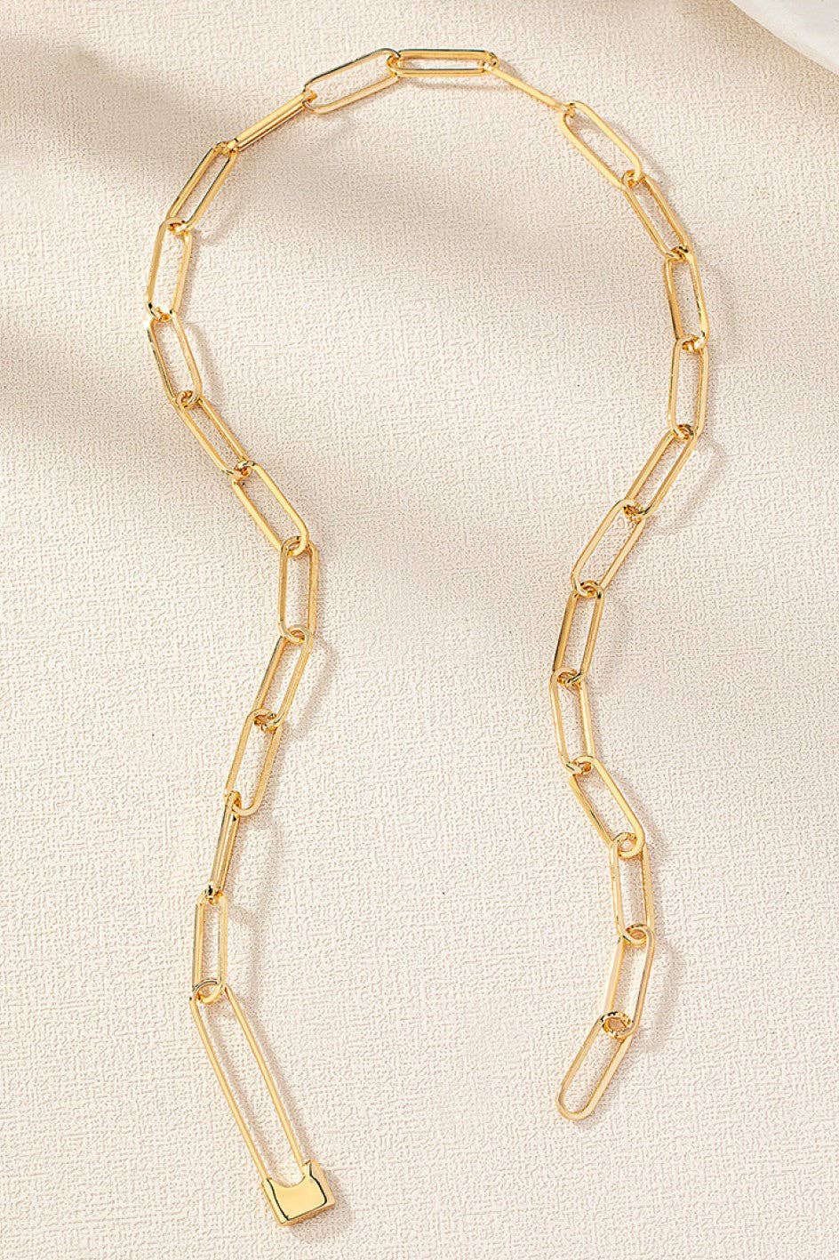 18K Gold Plated Link Chain Necklace with Safety Pin Clasp - 6845: S0OX3T6845