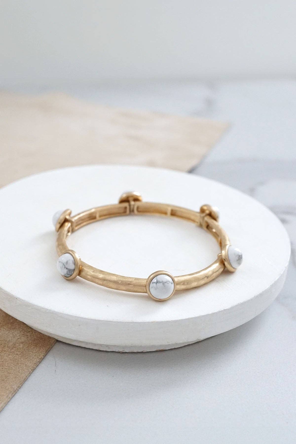 Jeweled Golden Bangle with semi precious stone dots: Pearl