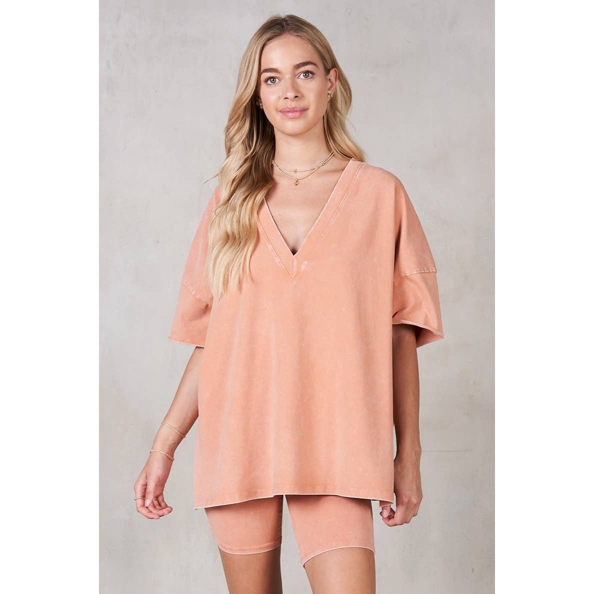 Mineral Washed V-Neck Drop Shoulder Boxy T-Shirt
