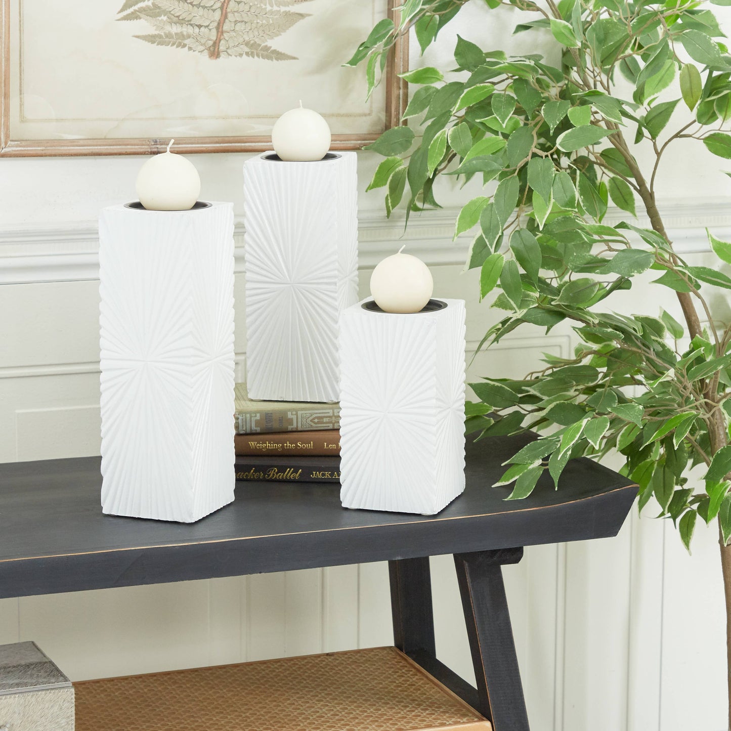 Wooden Carved Pillar Geometric Candle Holder