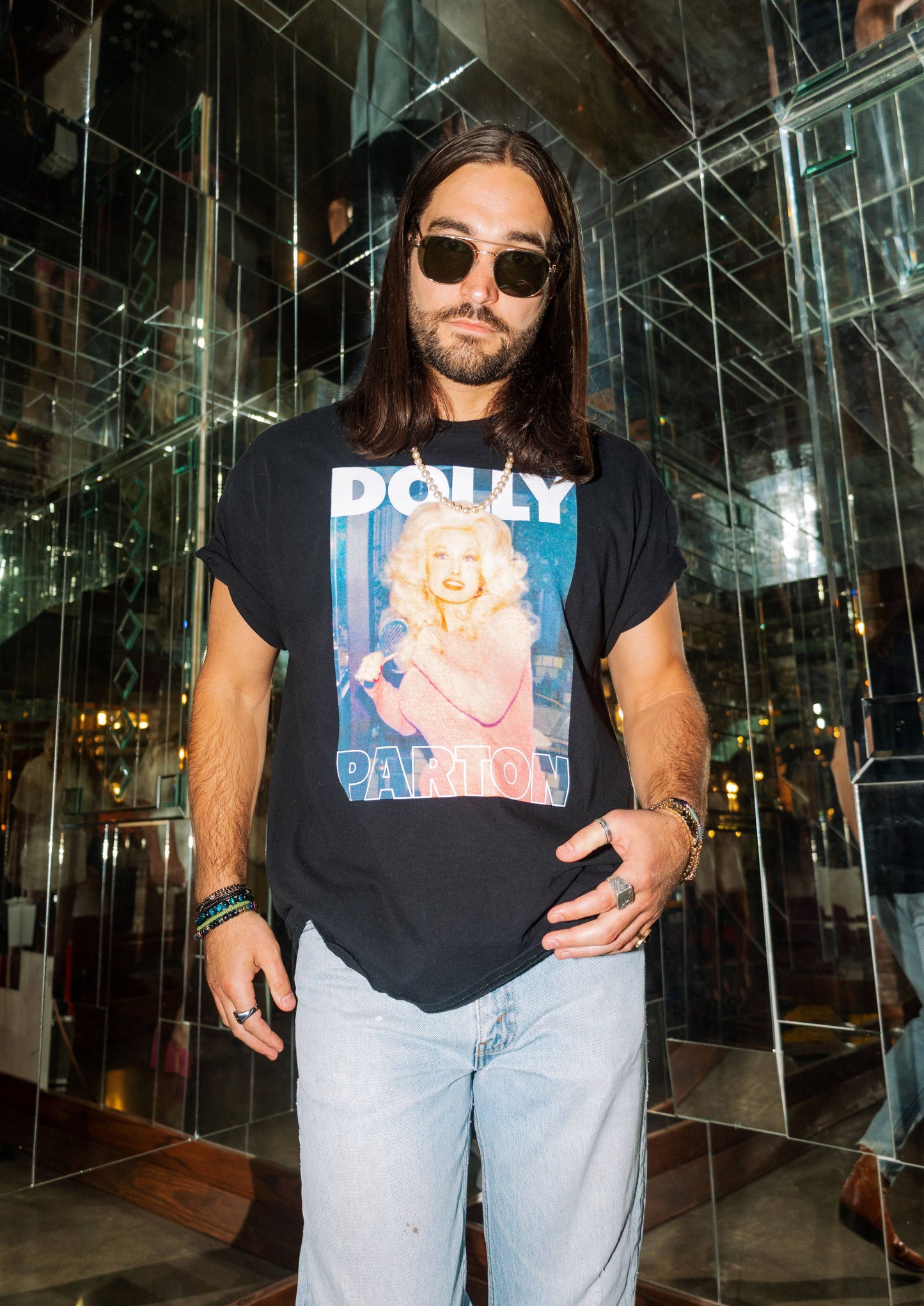 Dolly Parton in Pink Black Thrifted Licensed Graphic Tee