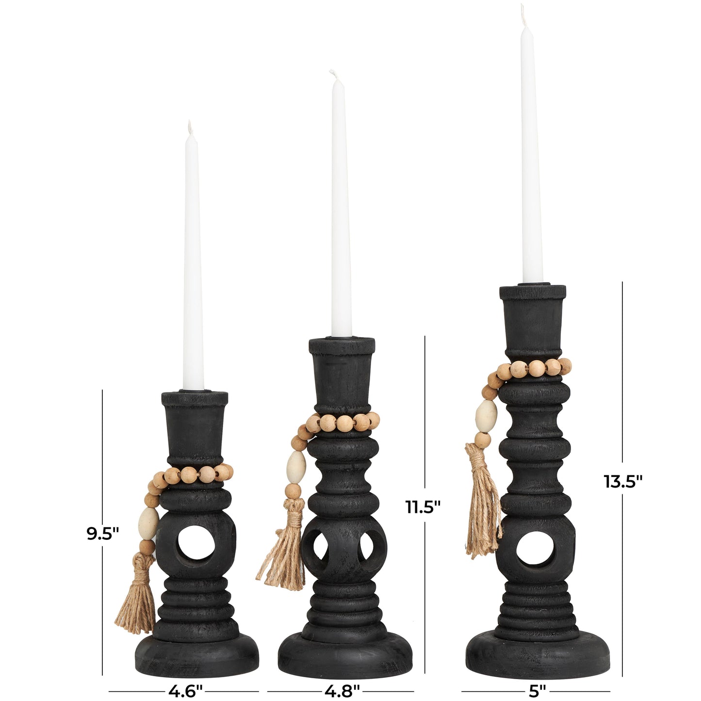 Black Wood Textured Candle Holders with Beads