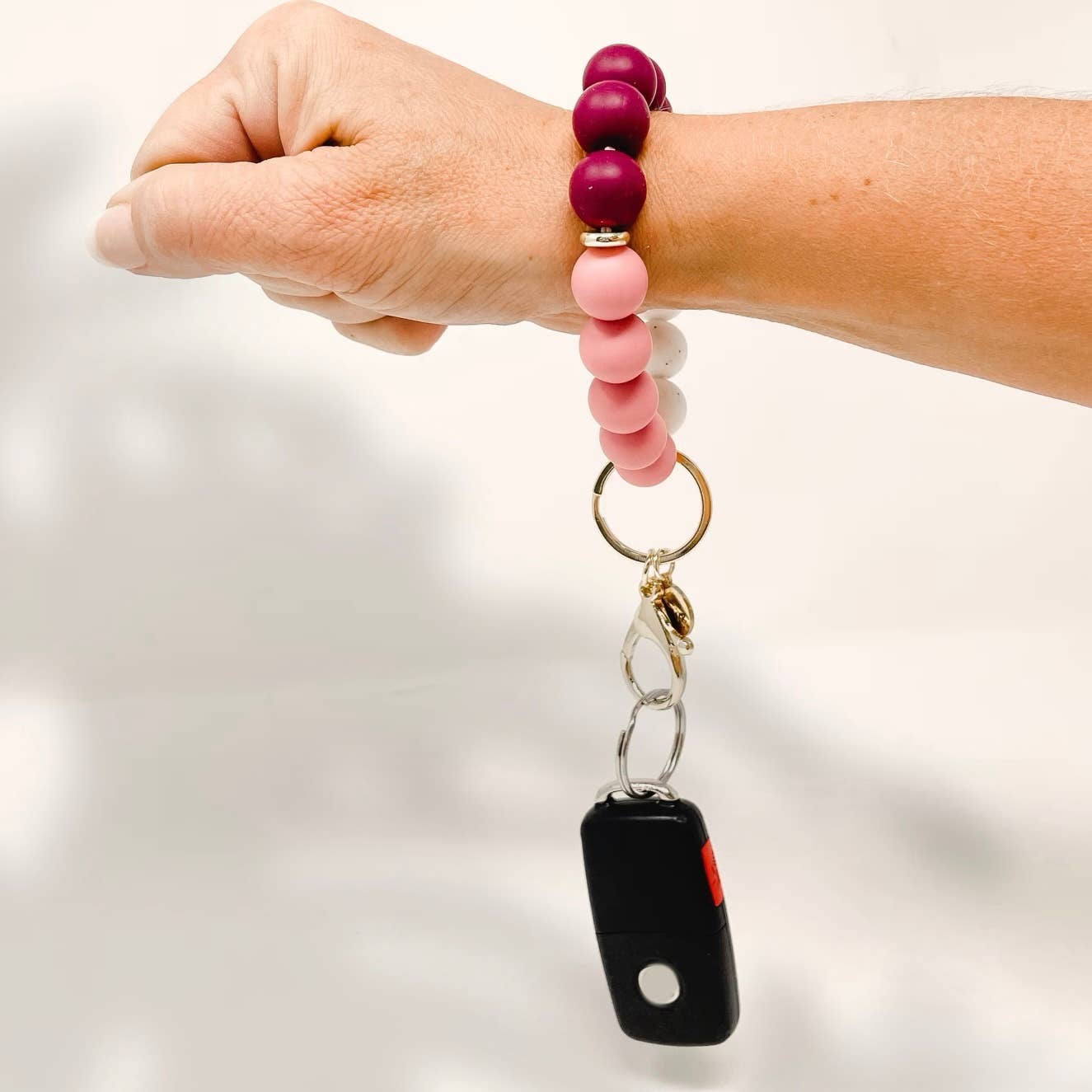 Silicone Beaded Keychain Wristlet - Bashful Berry