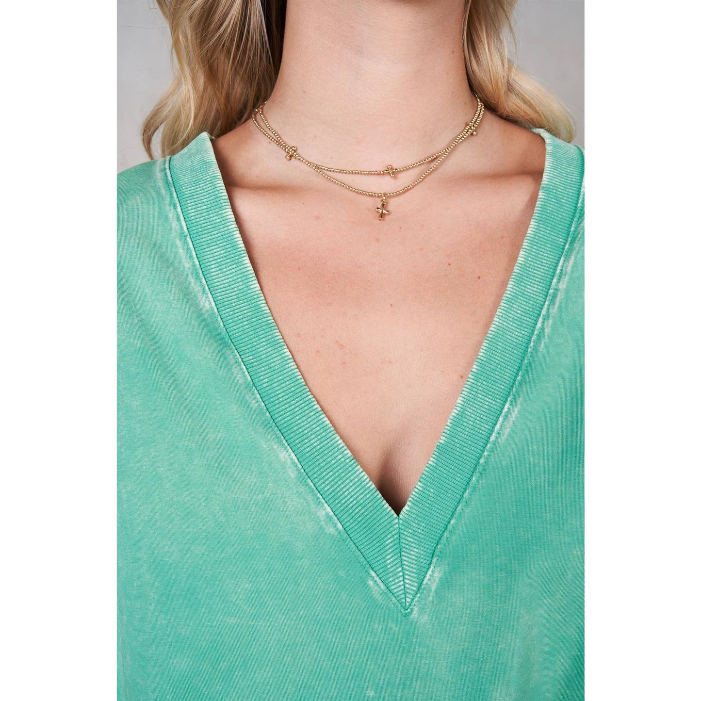 Mineral Washed V-Neck Drop Shoulder Boxy T-Shirt