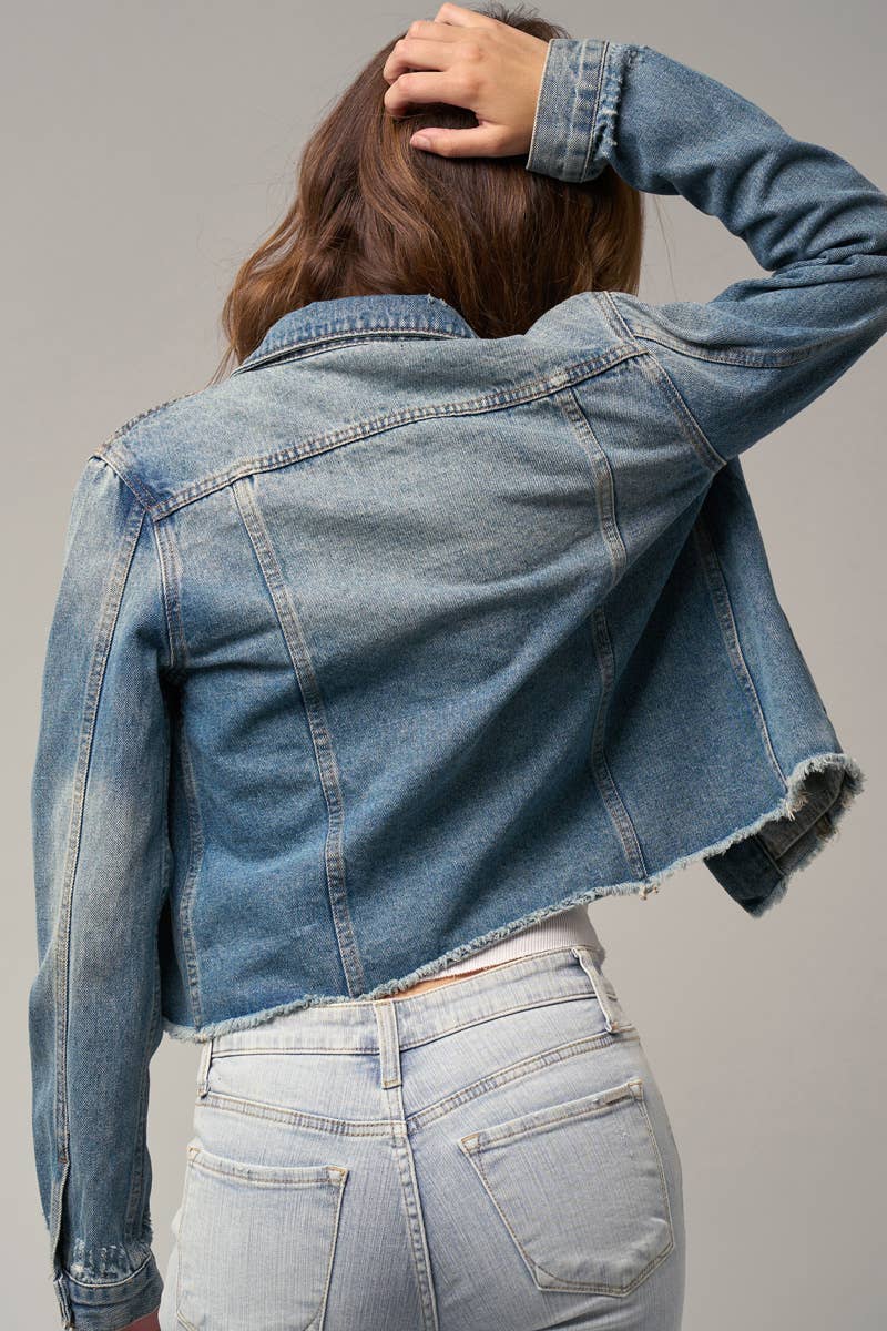 Flap Pockets Raw Hem Denim Jacket