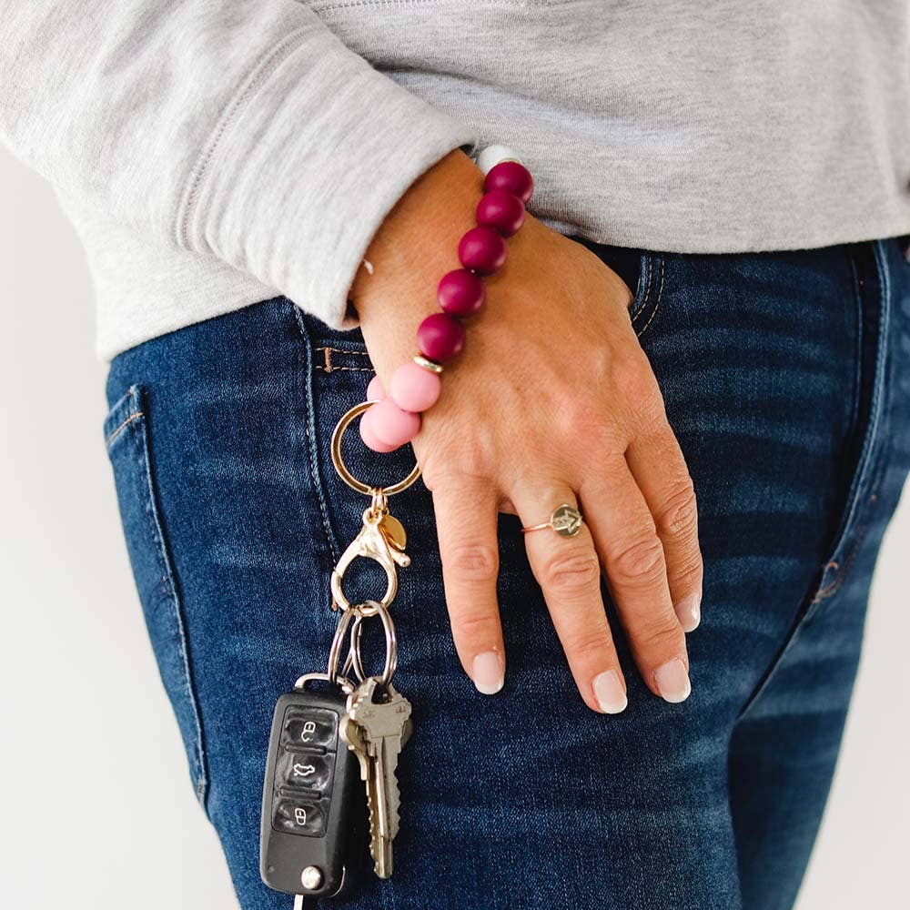 Silicone Beaded Keychain Wristlet - Bashful Berry