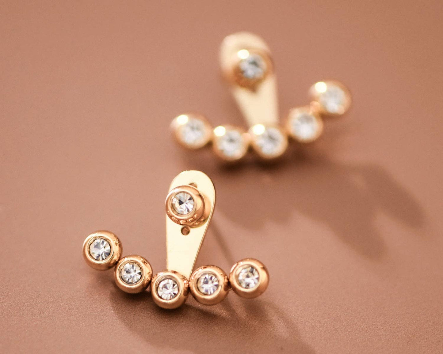 18K Gold Plated Stainless Steel White Crystal Ear Jacket Studs – 7985: S0OX3T7985
