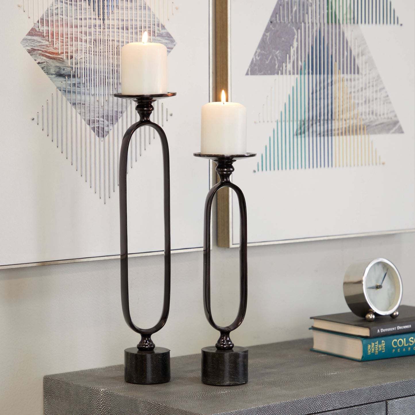 Black Aluminum & Marble Base Candle Holders