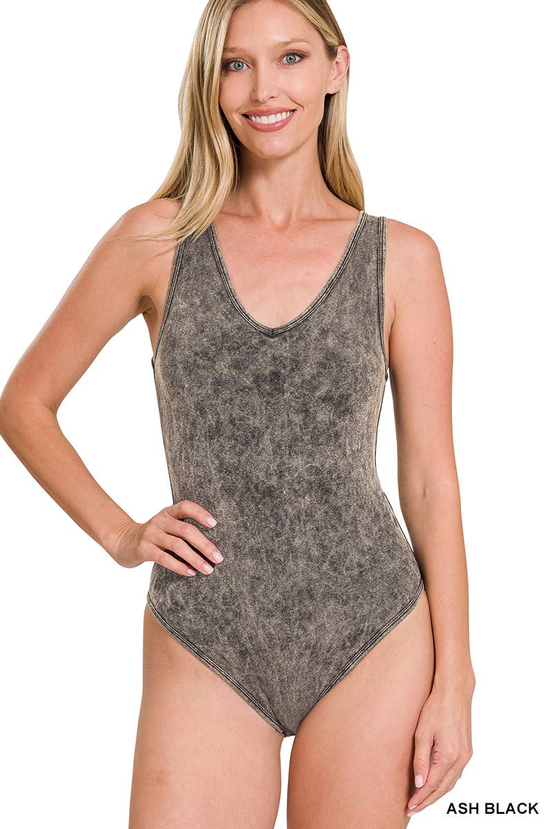 Ash Black Washed Cotton Bodysuit w/ snap button closure