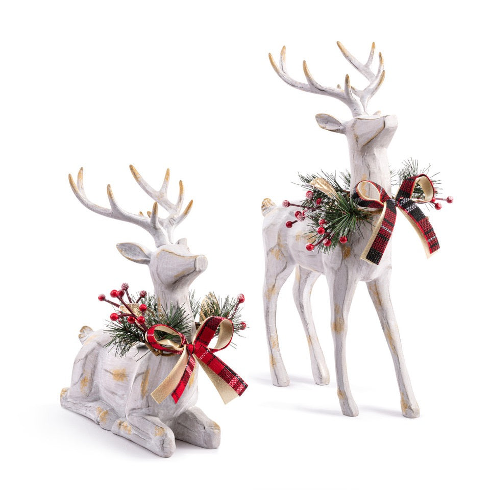 Large Wood Reindeer with Holly Figures