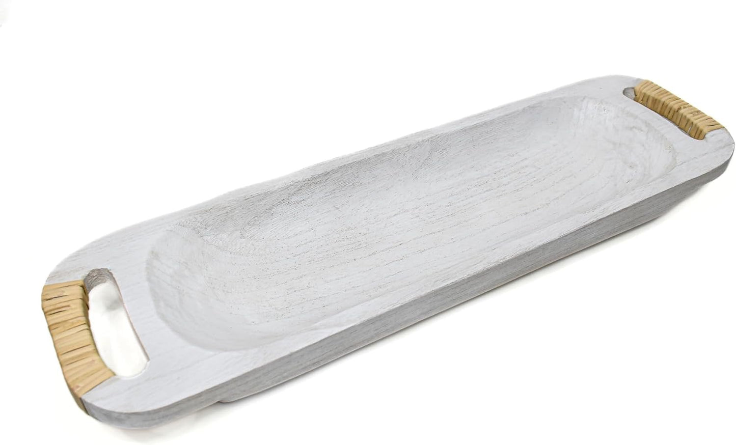 Wooden Decorative 25.3 Inch Dough Bowl With Rattan Wrapped Handles