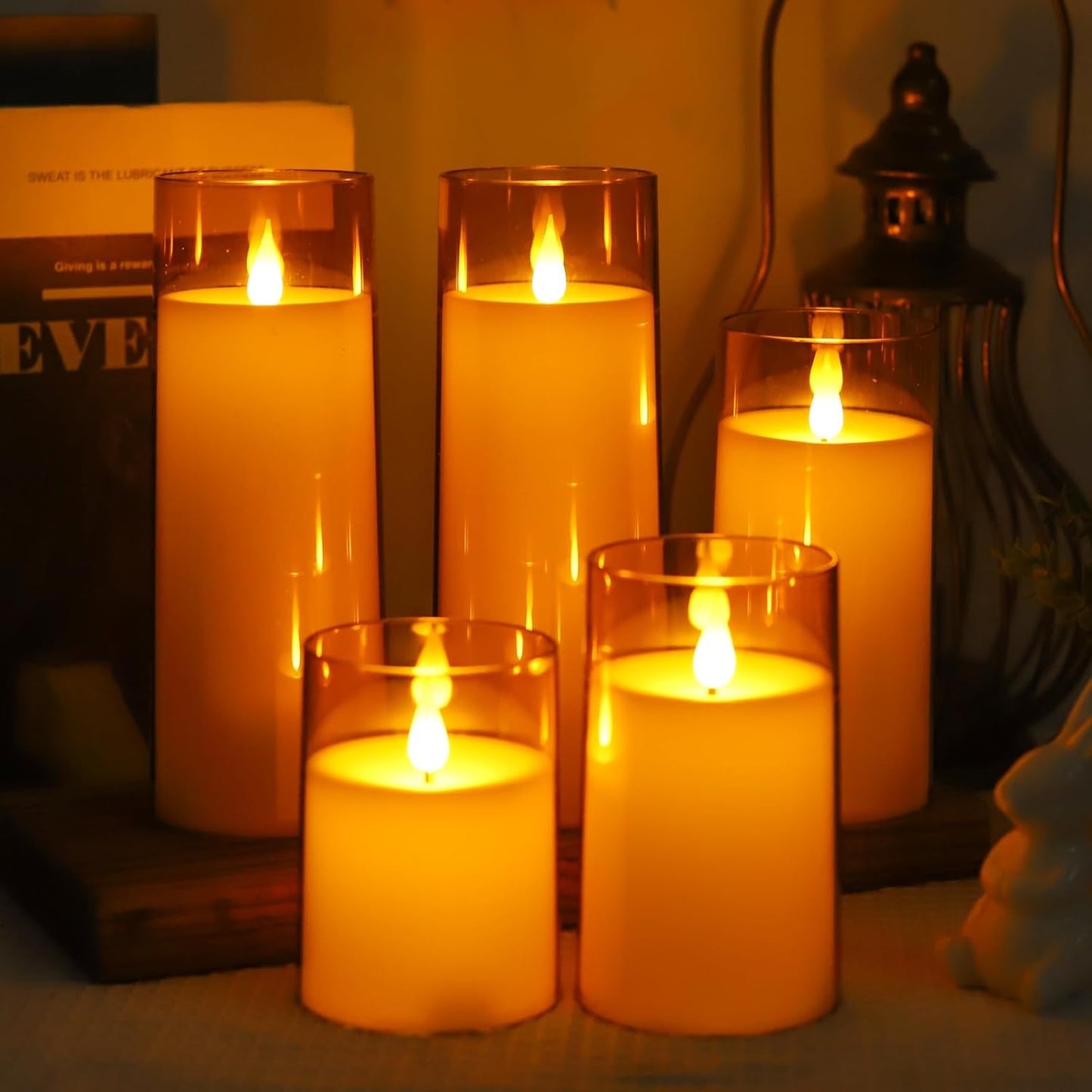 Amber LED Flameless Pillar Candles