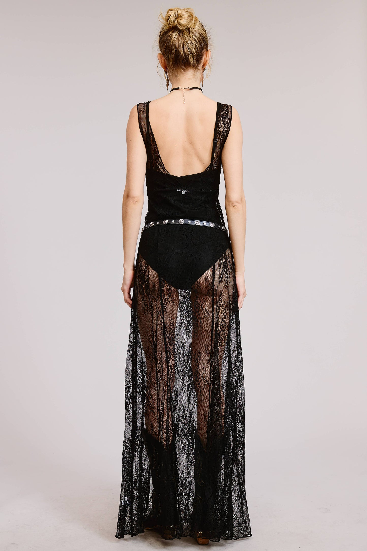 Womens Sheer Lace V-neck Bodysuit - Dress Combo