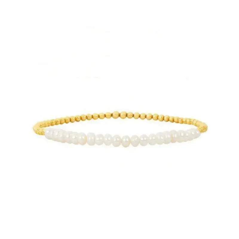 18K Gold Plated Copper Pearl and Gold Beaded Ball Bracelet