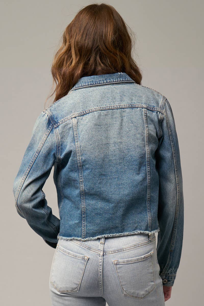 Flap Pockets Raw Hem Denim Jacket