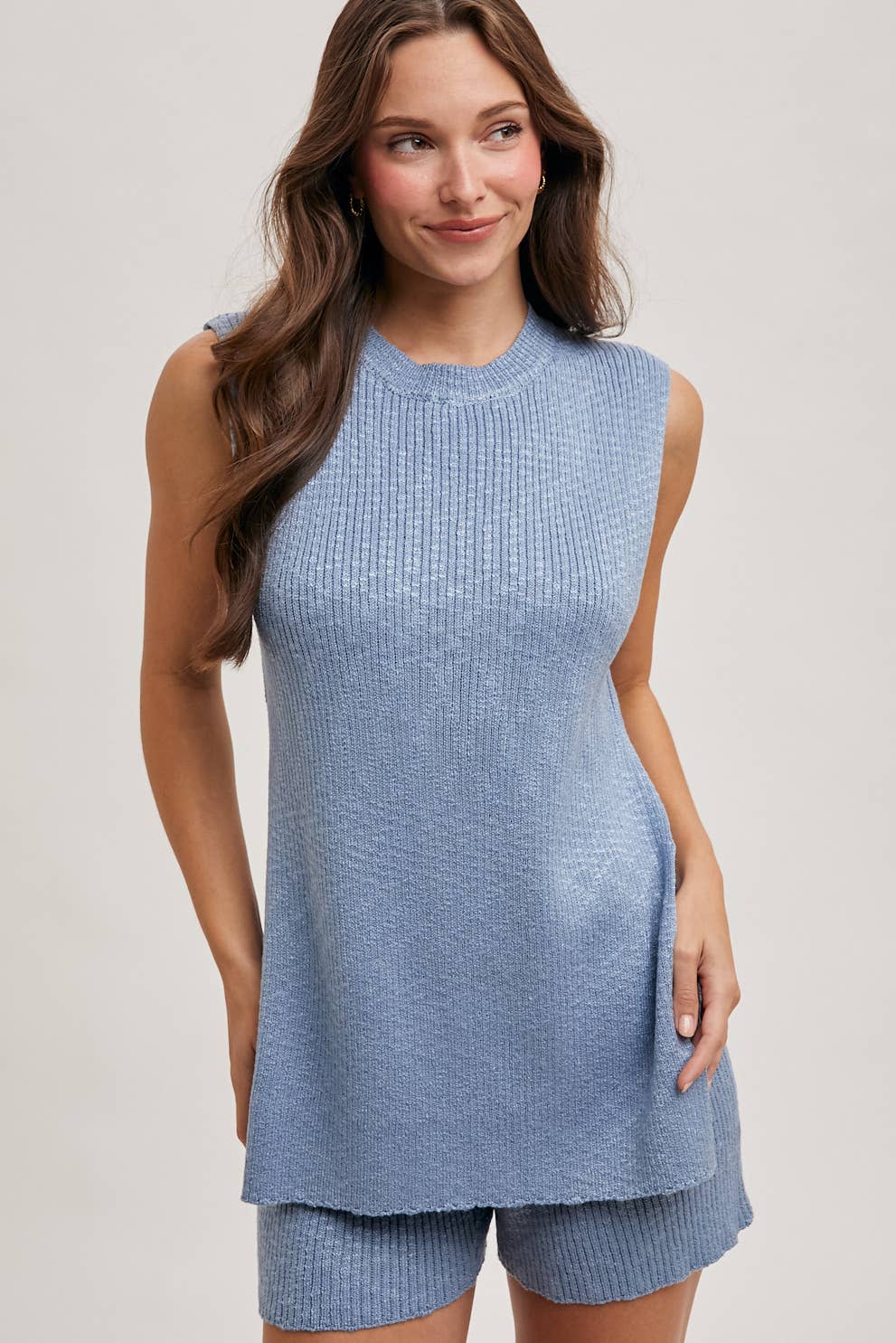 Sleeveless Knit Sweater & Short Set