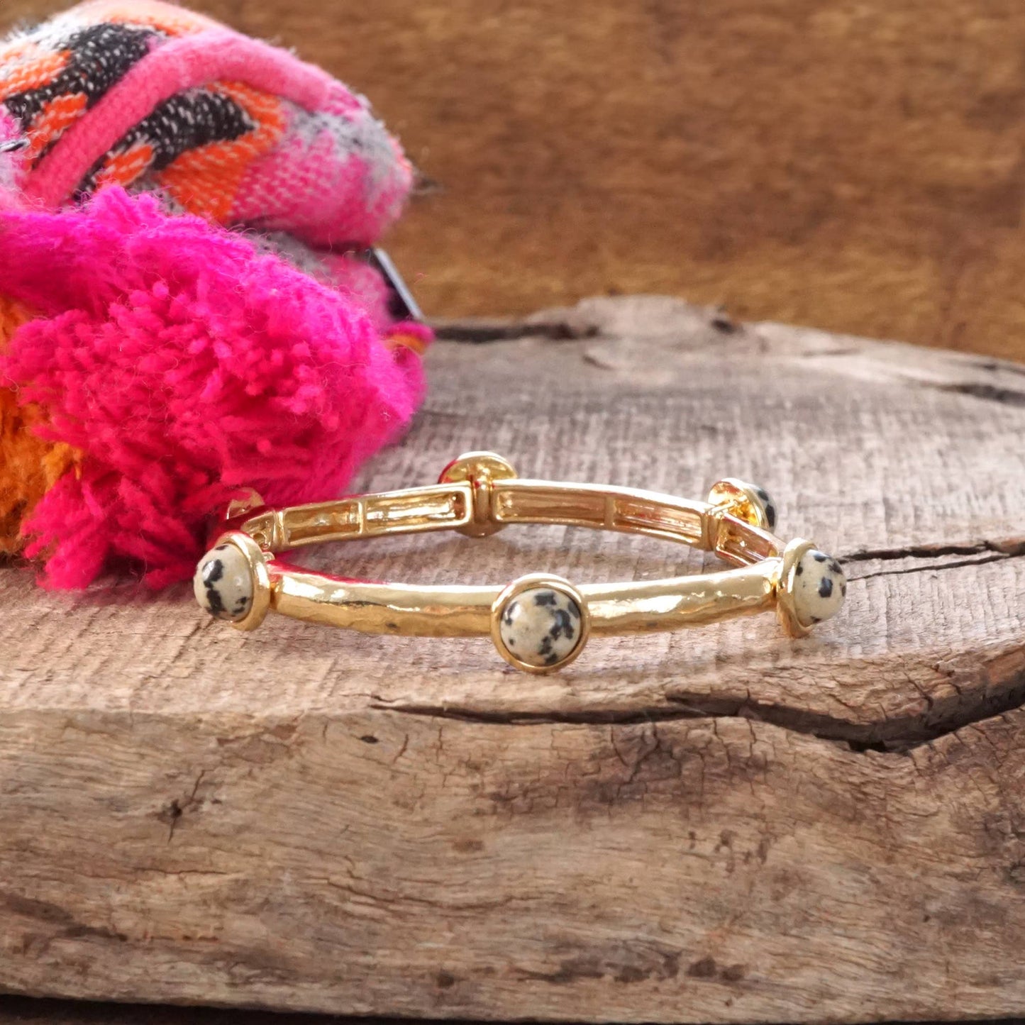 Jeweled Golden Bangle with semi precious stone dots: Pearl